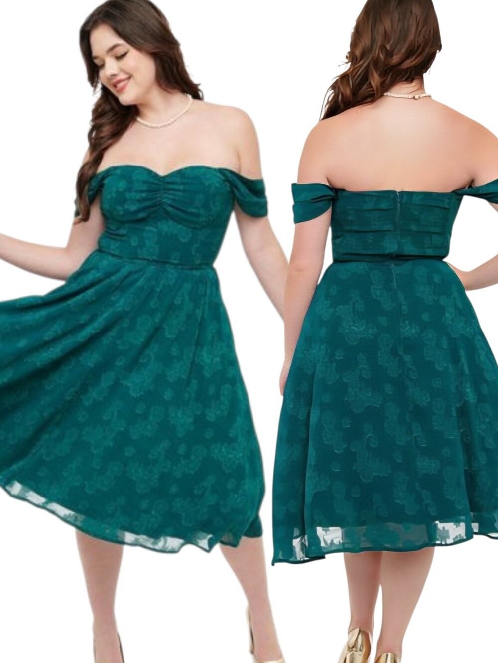 UNIQUE VINTAGE Jacquard Off The Shoulder Fit & Flare Swing Dress - Size M